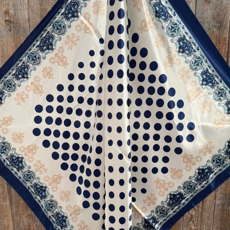 35X35" Navy And Cream Polka Dot Wild Rag / Scarf Wr3161 2