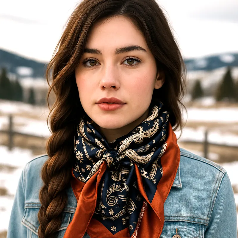 35X35" Navy And Rust Floral Paisley Wild Rag / Scarf Wr3386 1