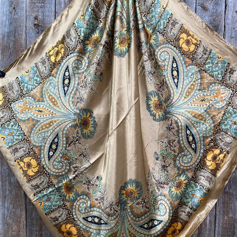 35X35" Neutral Tone Paisley Wild Rag / Scarf Wr2040 2