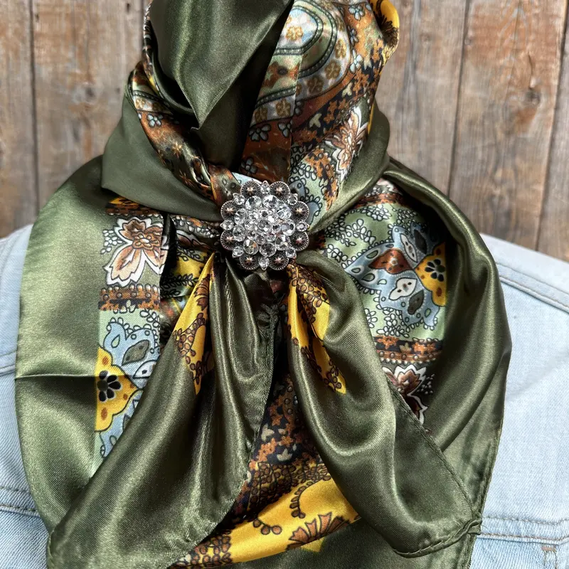 35X35" Olive Tone Paisley Wild Rag / Scarf -Copper Clear Slide Wrc1001a 1