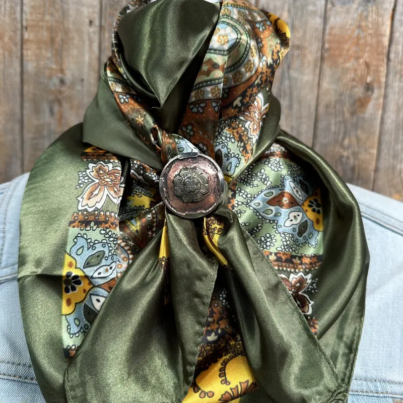 35X35" Olive Tone Paisley Wild Rag / Scarf -W192l Slide Wrc1001c 1