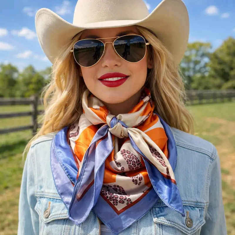 35X35" Orange And Blue Floral Wild Rag / Scarf Wr3426 1