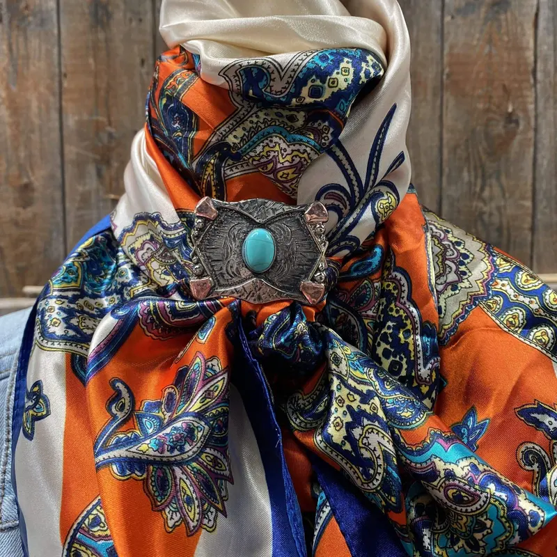 35X35" Orange And Blue Paisley Wild Rag / Scarf -W115l Slide Wrc302b 1