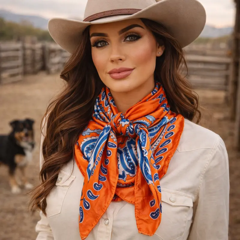 35X35" Orange And Blue Paisley Wild Rag / Scarf Wr3439 1