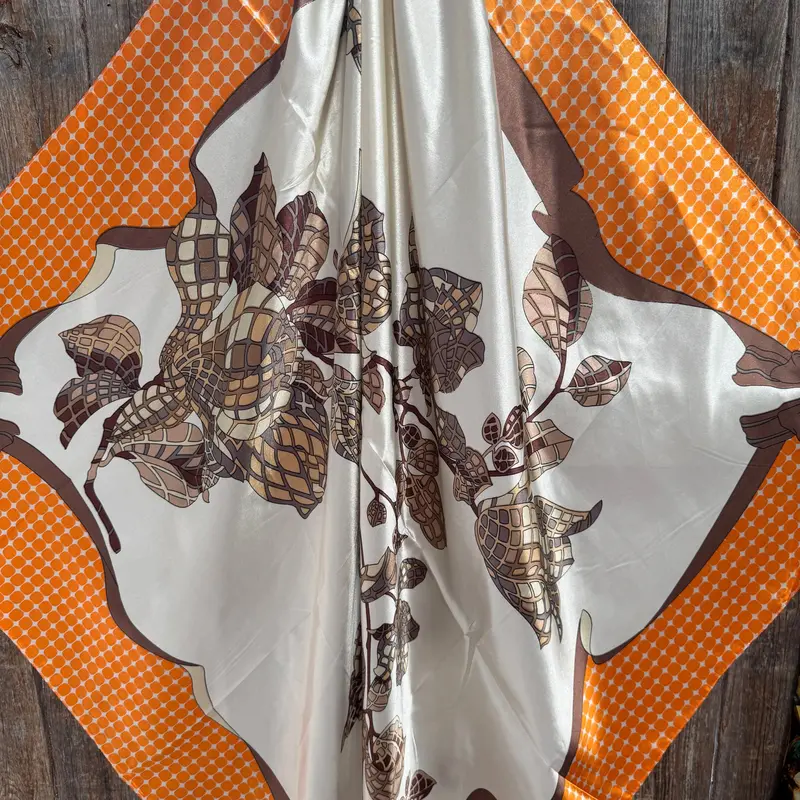 35X35" Orange And Brown Floral Wild Rag / Scarf Wr3303 2