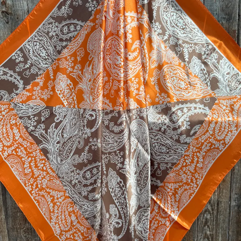 35X35" Orange And Brown Paisley Wild Rag / Scarf Wr3159 2