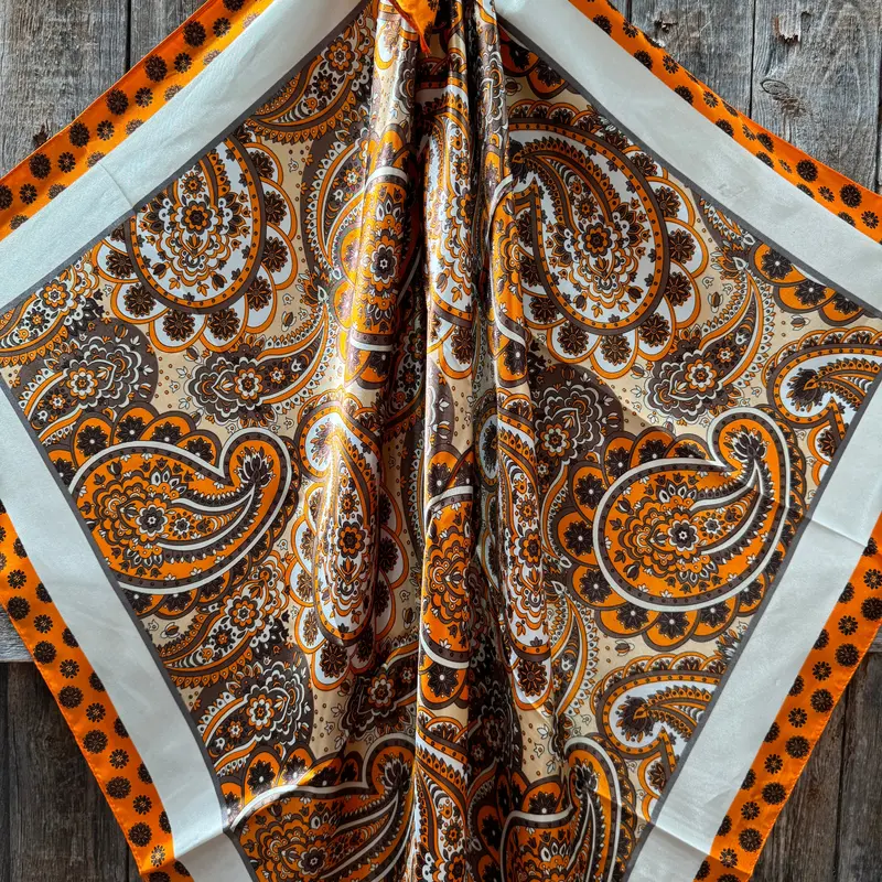 35X35" Orange And Cream Giant Paisley Wild Rag / Scarf Wr1028 2