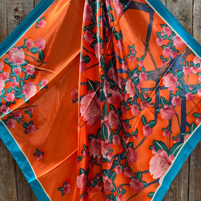 35X35" Orange And Pink Floral Wild Rag / Scarf Wr3443 2