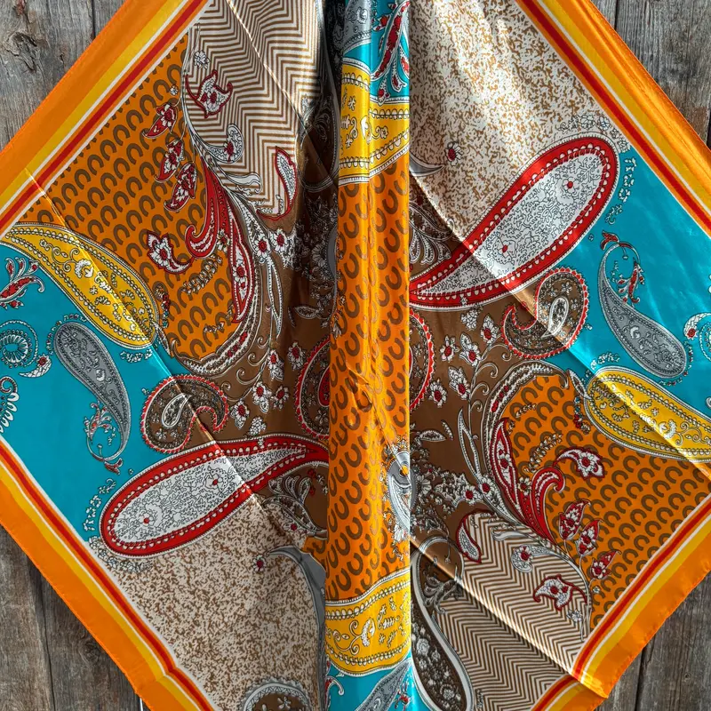 35X35" Orange And Turquoise Horse Shoe Paisley Wild Rag / Scarf Wr1033 2