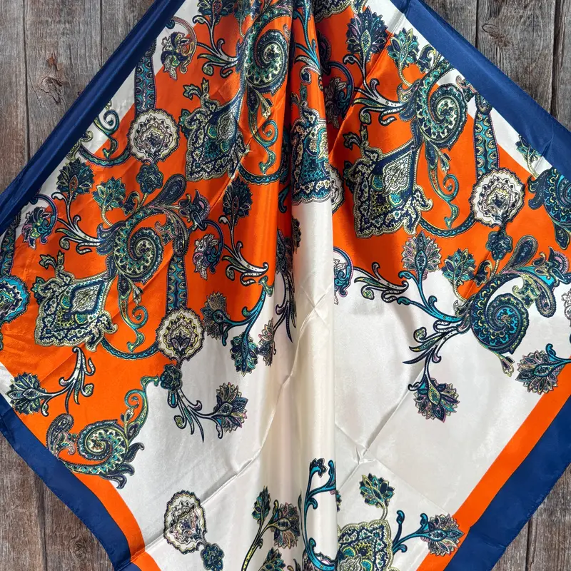 35X35" Orange & Blue Paisley Wild Rag / Scarf Wr302 2