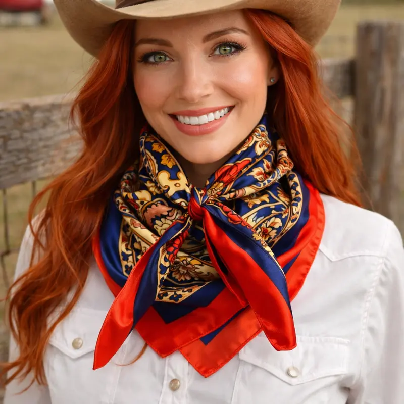 35X35" Orange & Blue Paisley Wild Rag / Scarf Wr592 1