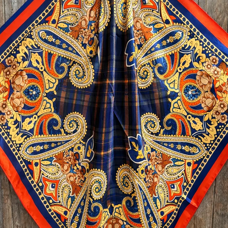 35X35" Orange & Blue Paisley Wild Rag / Scarf Wr592 2
