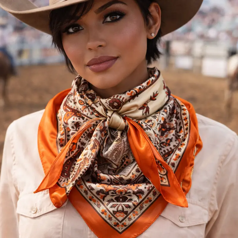 35X35" Orange, Brown And Cream Floral Wild Rag / Scarf Wr3456 1