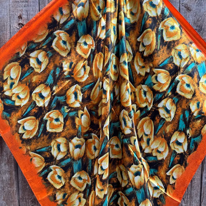35X35" Orange Floral Wild Rag / Scarf Wr3445x 2