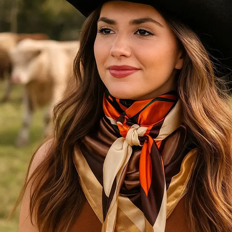 35X35"  Orange, Tan And Brown Rose Wild Rag / Scarf Wr3398 1