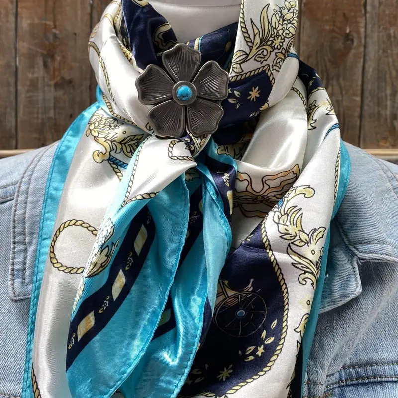 35X35" Ornate Turquoise Wild Rag / Scarf -W110l Slide Wrc326b 1