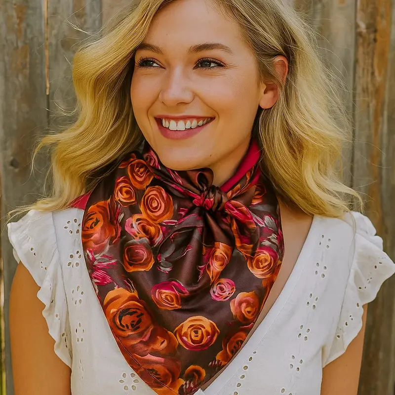 35X35" Pink And Rust Roses Wild Rag / Scarf Wr1007 1