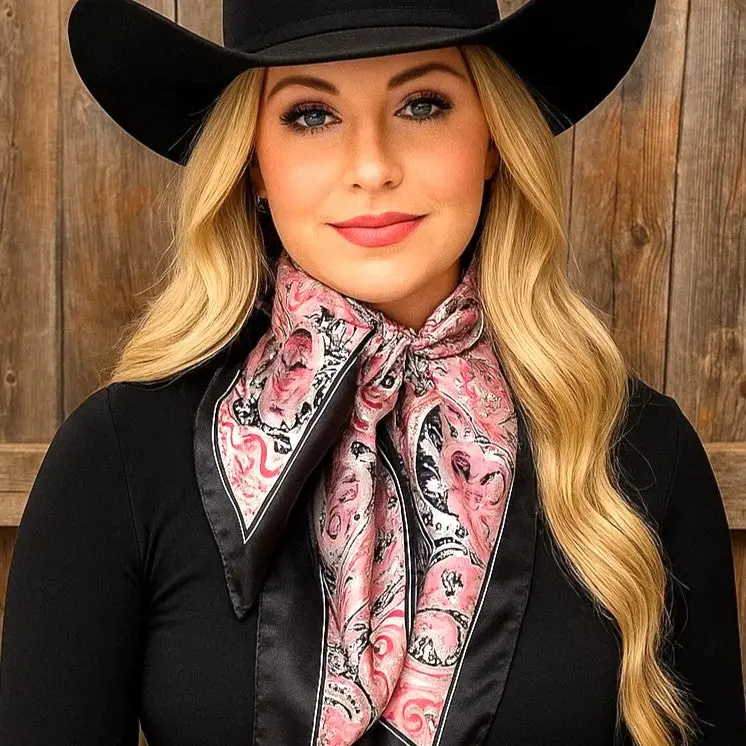 35X35" Pink & Black Paisley Wild Rag / Scarf Wr3415 1