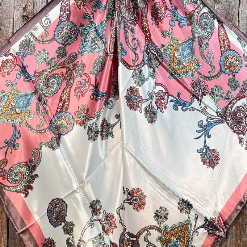 35X35" Pink & Brown Paisley Wild Rag / Scarf Wr301 2