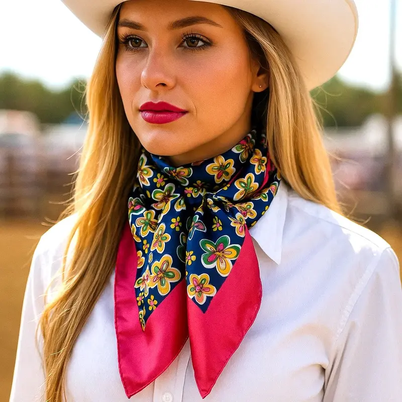 35X35" Pink Flowers Wild Rag / Scarf Wr3109 1