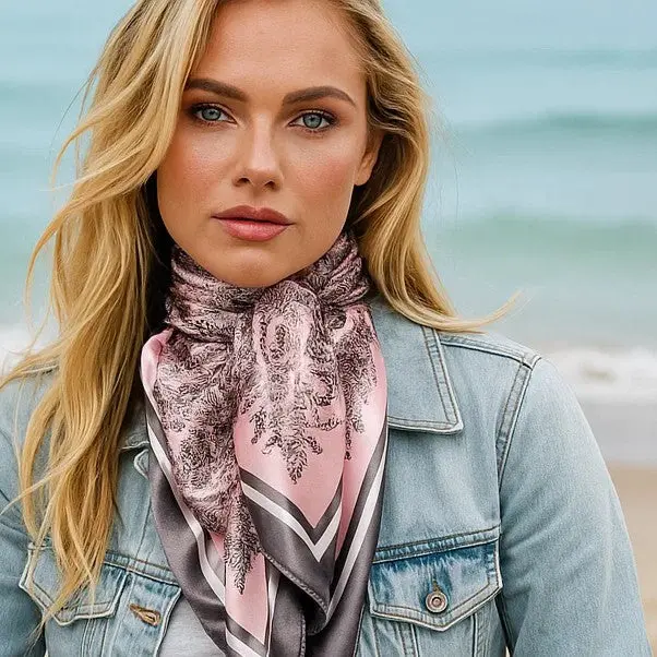 35X35" Pink & Grey Paisley Wild Rag / Scarf Wr3409 1