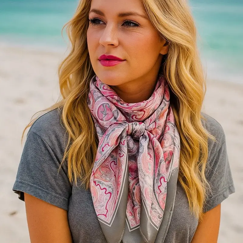 35X35" Pink & Grey Paisley Wild Rag / Scarf Wr3416 1