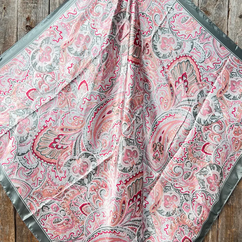 35X35" Pink & Grey Paisley Wild Rag / Scarf Wr3416 2
