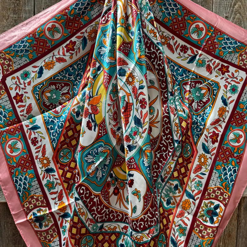 35X35" Pink Multi Pattern Wild Rag / Scarf Wr1014 2