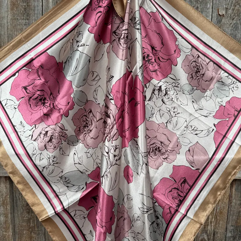 35X35" Pink Roses Wild Rag / Scarf Wr3397 2