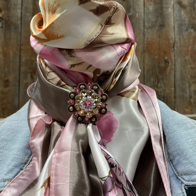 35X35" Pretty In Pink Roses Wild Rag / Scarf - Copper Pink, Ab, & Champagne Slide Wrc40a 1