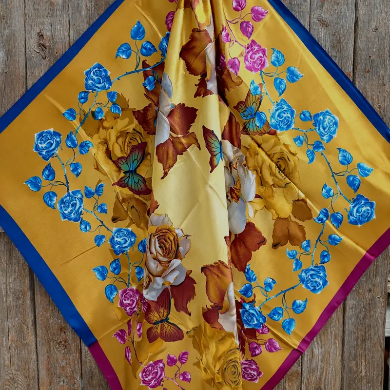 35X35" Purple And Blue Floral Wild Rag / Scarf Wr3433x 2