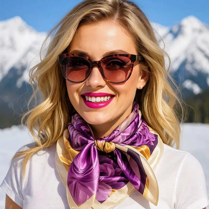 35X35"  Purple And Cream Floral Wild Rag / Scarf Wr3434 1