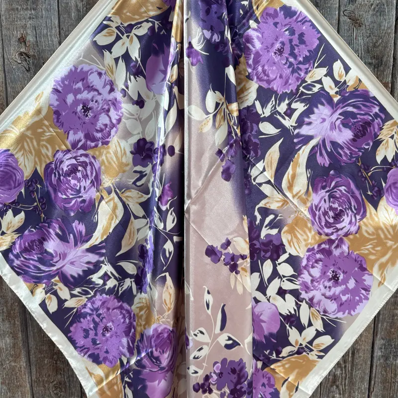 35X35" Purple And Cream Floral Wild Rag / Scarf Wr3434 2