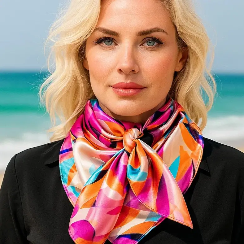 35X35" Purple And Orange Floral Pattern Wild Rag / Scarf Wr1035 1