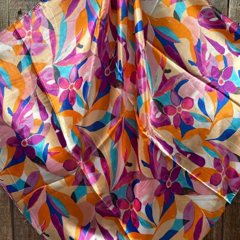 35X35" Purple And Orange Floral Pattern Wild Rag / Scarf Wr1035 2