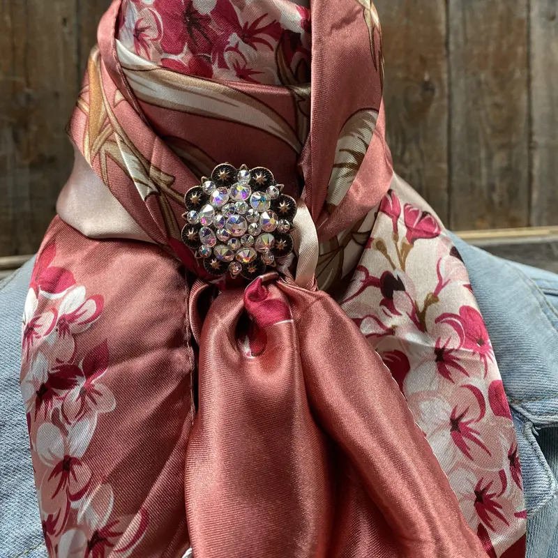 35X35" Raspberry Pink Floral Wild Rag / Scarf - Copper Ab Slide Wrc403a 1