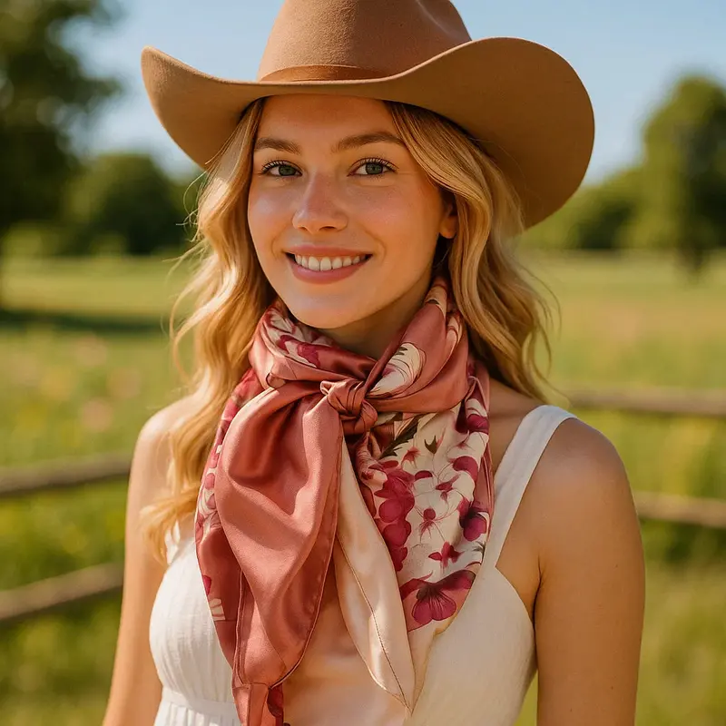 35X35" Raspberry Pink Floral Wild Rag / Scarf Wr403 1