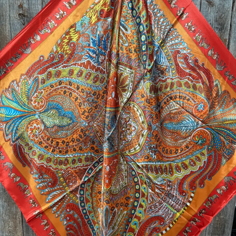 35X35" Red And Orange Safari Wild Rag / Scarf Wr3423 2