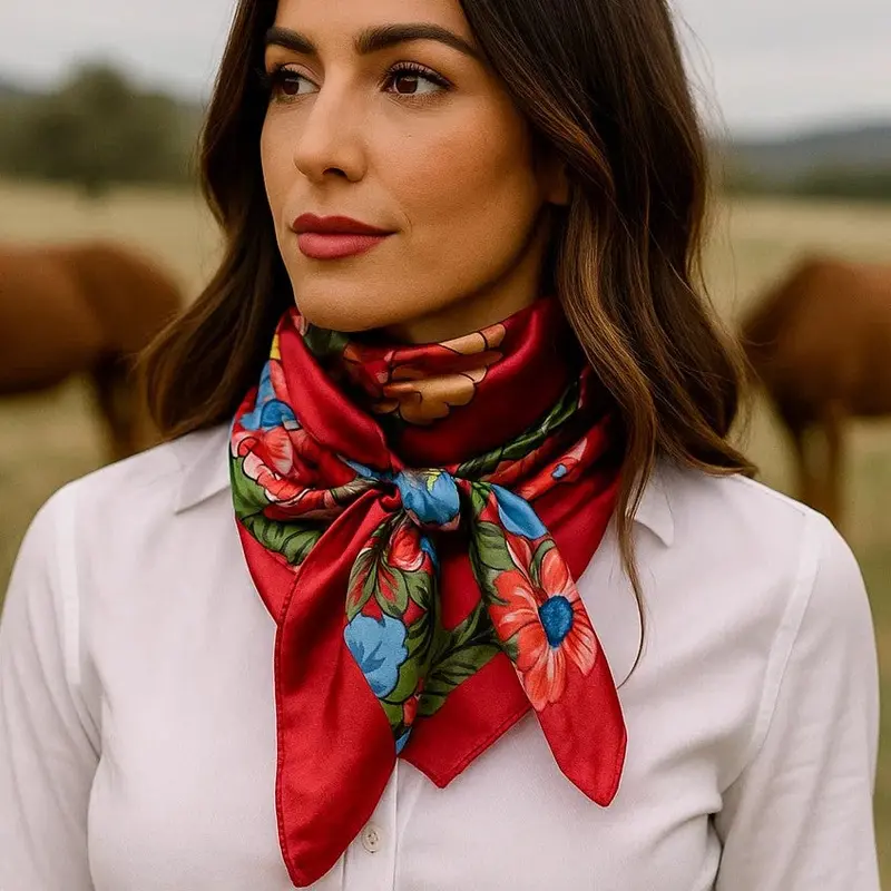 35X35" Red Big Floral Wild Rag / Scarf Wr1020 1