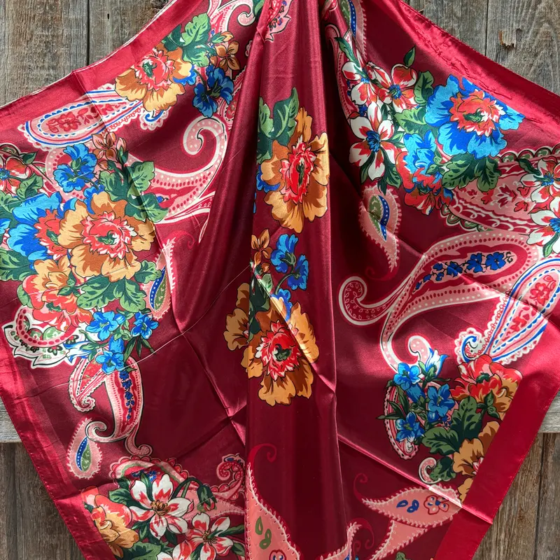 35X35" Red Big Floral Wild Rag / Scarf Wr1020 2