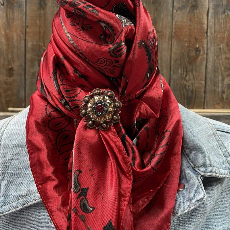 35X35" Red & Black Paisley Wild Rag / Scarf - Copper Ruby, Jet & Champagne  Slide Wrc434a 1