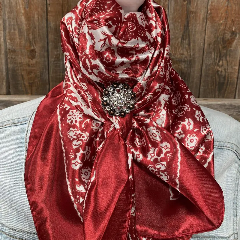 35X35" Red & Cream Paisley Wild Rag / Scarf -Copper Clear Slide Wrc143b 1