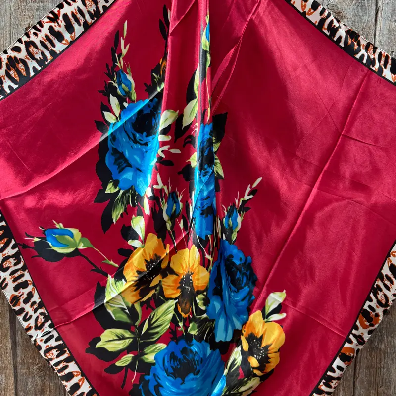 35X35" Red Floral Leopard Print Wild Rag / Scarf Wr702 2