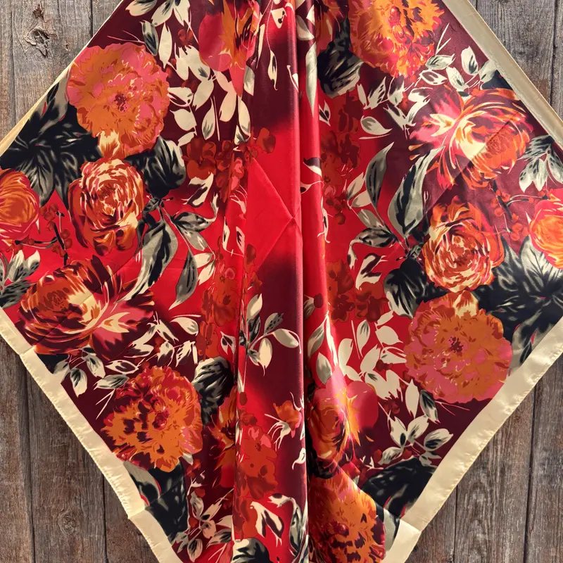 35X35" Red Floral Wild Rag / Scarf Wr3447 2