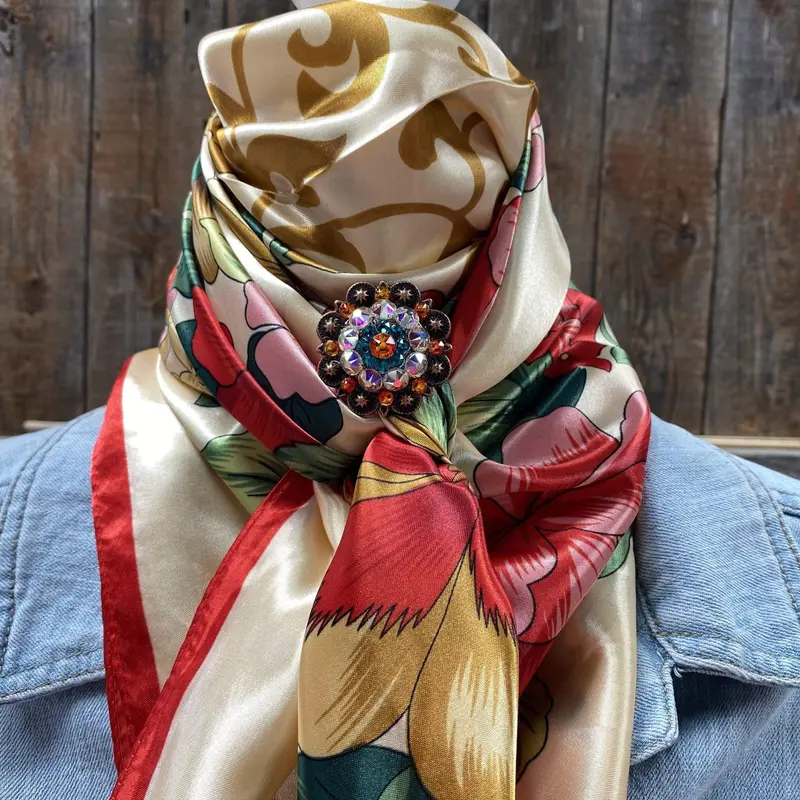 35X35" Red, Green And Gold Wild Rag / Scarf - Copper Fire Opal, Teal, Ab Slide Wrc832a 1