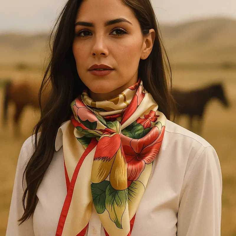 35X35"  Red Green & Gold Floral Wild Rag / Scarf Wr832 1
