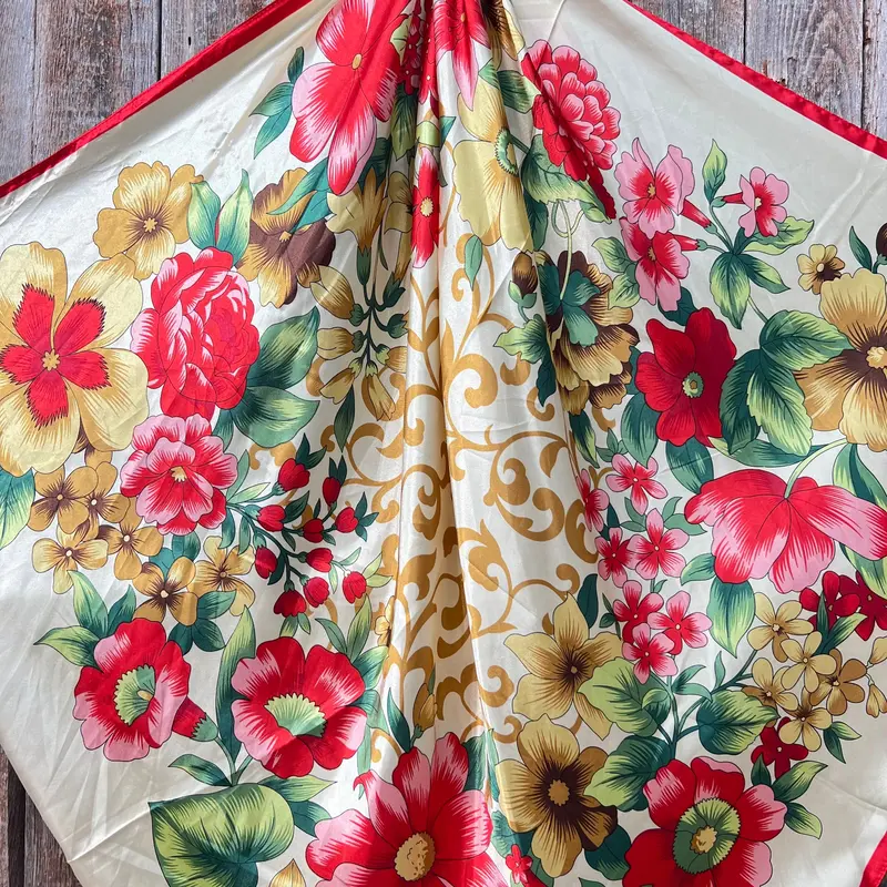 35X35" Red Green & Gold Floral Wild Rag / Scarf Wr832 2