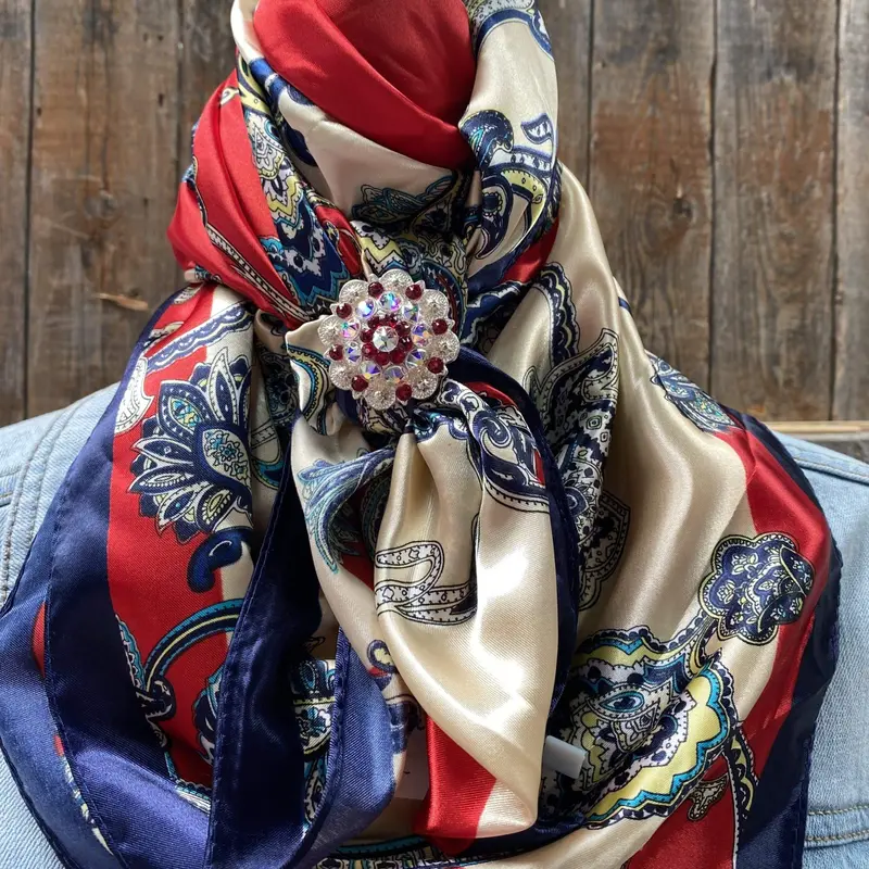 35X35" Red & Navy Paisley Wild Rag / Scarf - Bright Ruby & Ab Slide Wrc300a 1