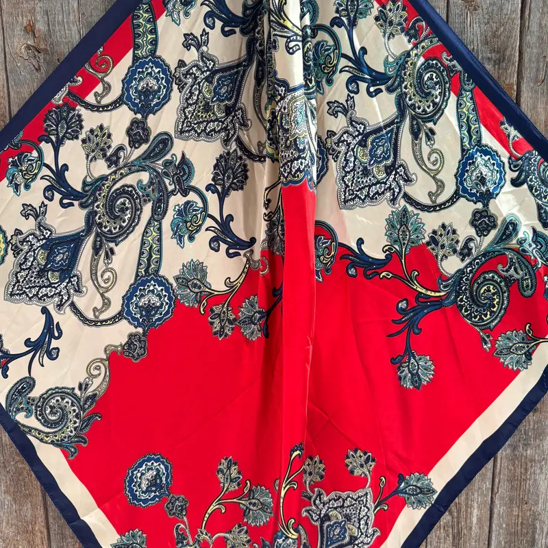 35X35" Red & Navy Paisley Wild Rag / Scarf Wr300 2