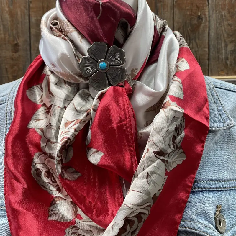 35X35" Red & Wine Floral Wild Rag / Scarf - W110l Slide Wrc592xb 1